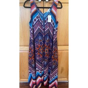 John Paul Richard Maxi Dress Bohemian Print Sleeveless V‎ Neck Size M
